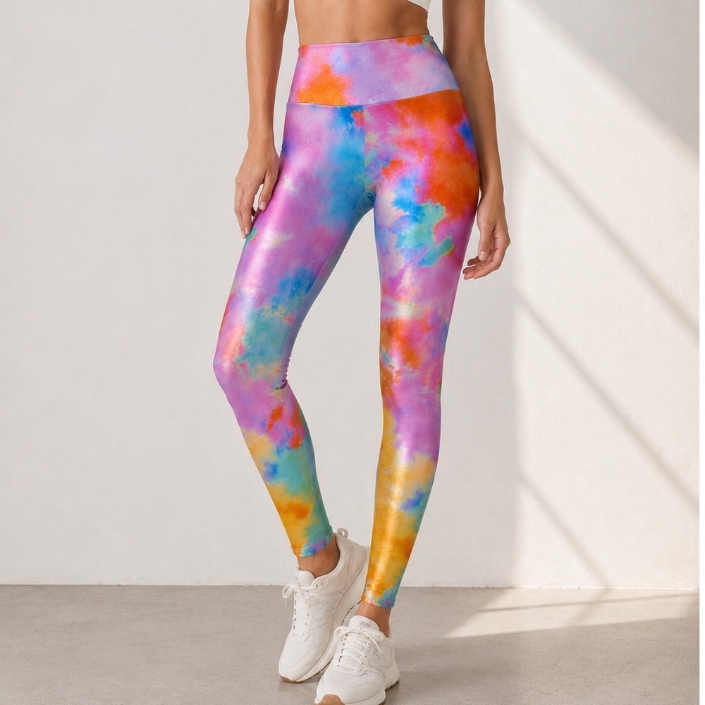 Goldsheep Tie Dye High Waisted Leggings Women's Size XL Rainbow Yoga‎
